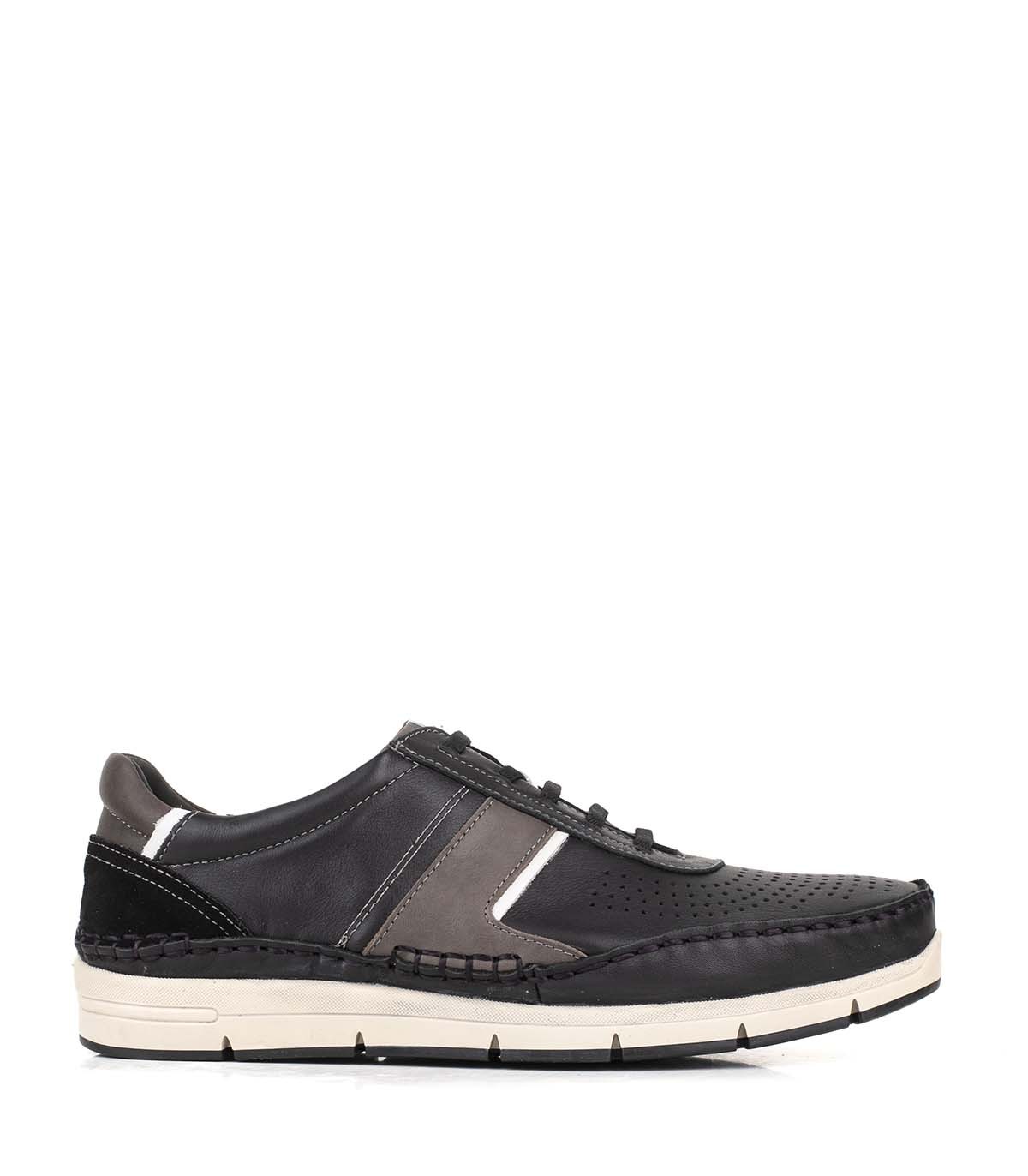 Zapatilla de cuero negro combinada