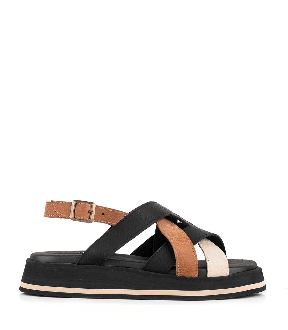 Sandalia baja de cuero con tiras combinadas Batistella