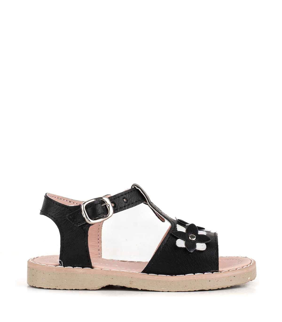 Sandalia infantil simil cuero con flores