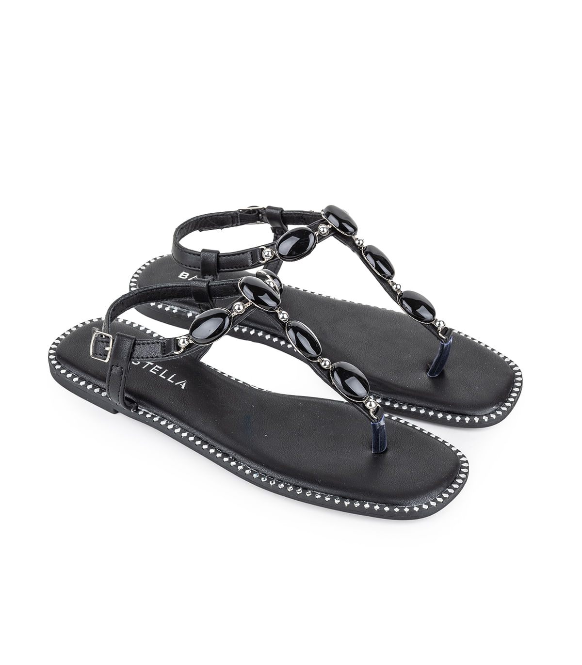 Sandalia baja simil cuero con piedras