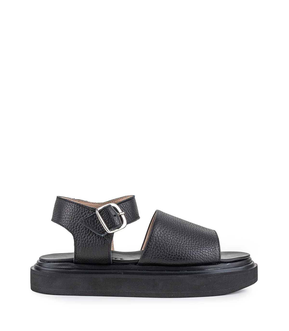 Sandalia de cuero con base alta y hebilla lateral