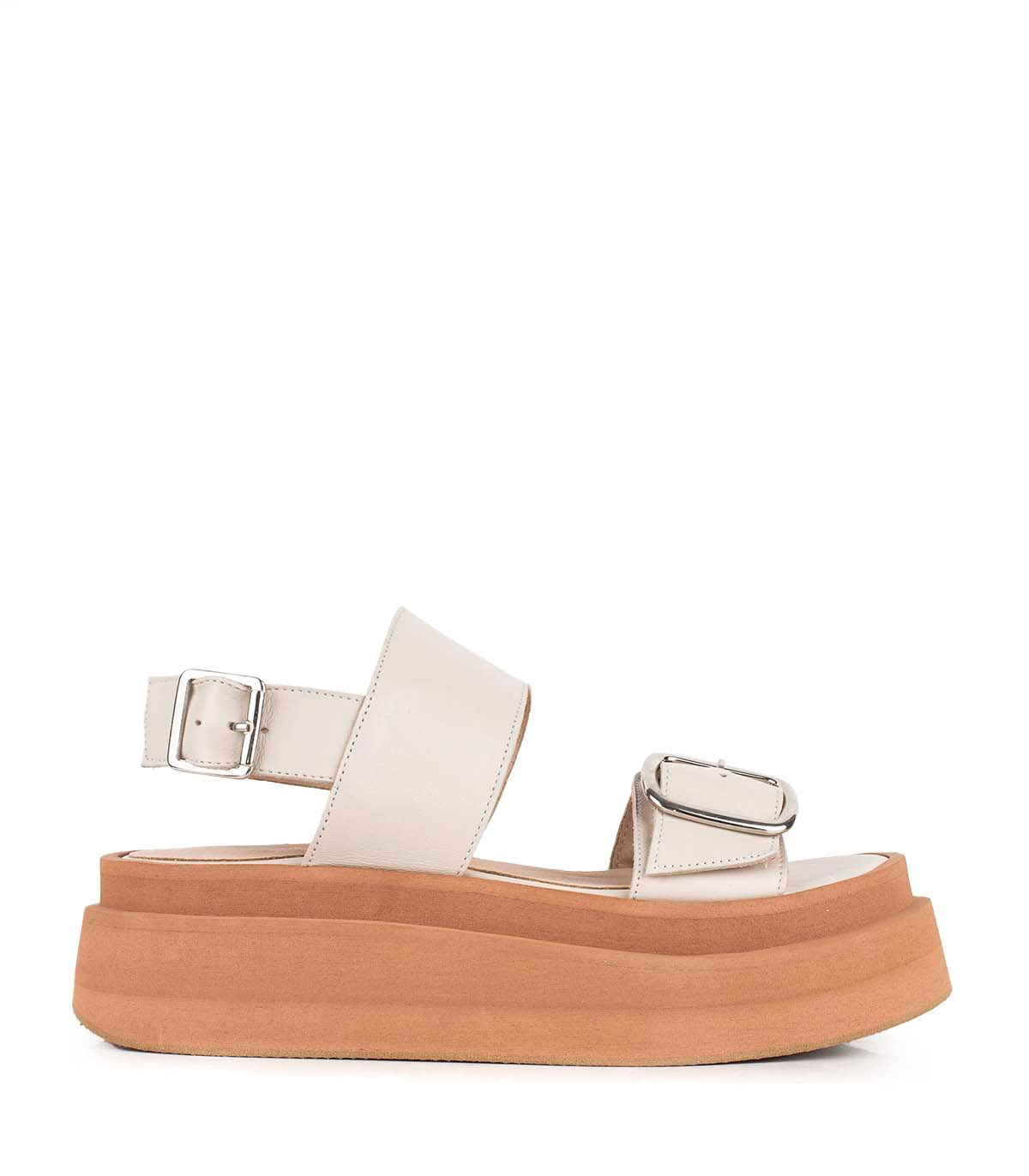 Sandalias de cuero con plataforma y hebillas metálicas