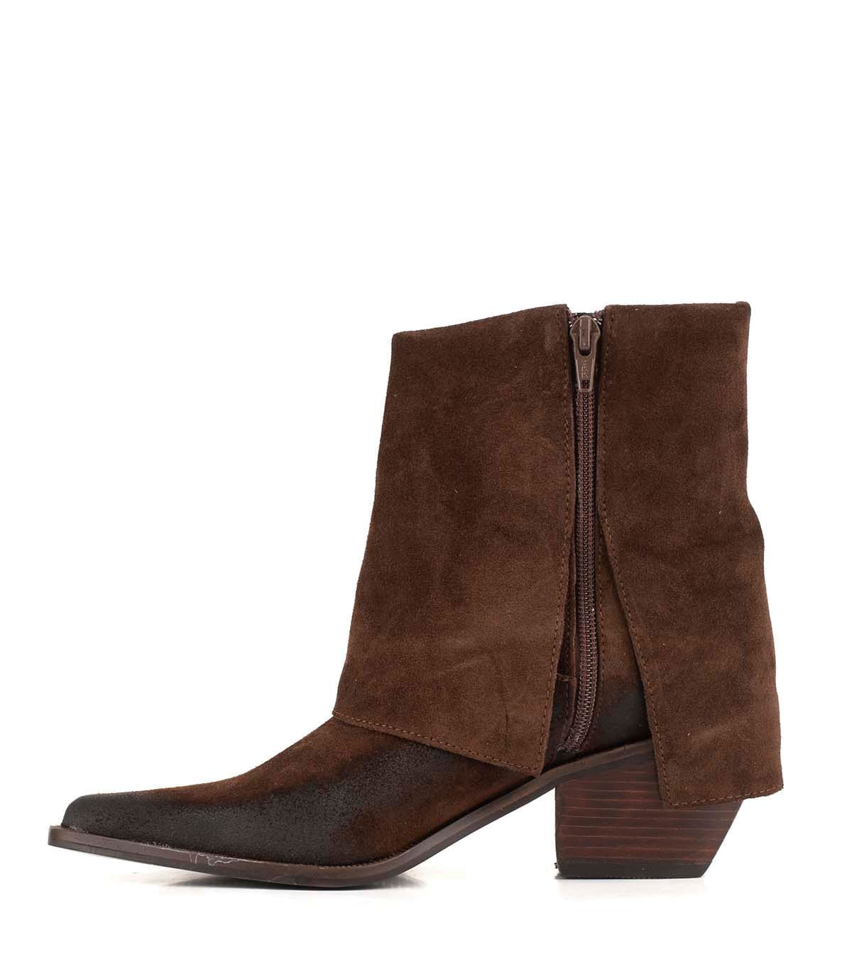Bota corta de cuero gamuzado con taco medio — imagen 3