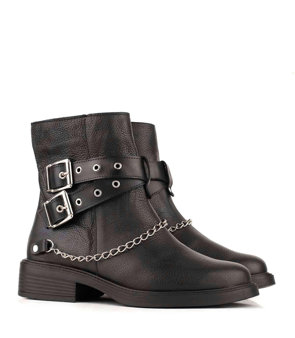 Bota biker de cuero con hebillas y cadena Batistella — imagen 4