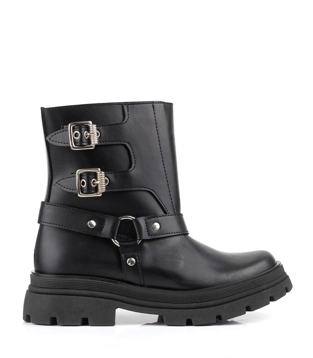 Borcego en simil cuero con hebillas y base chunky