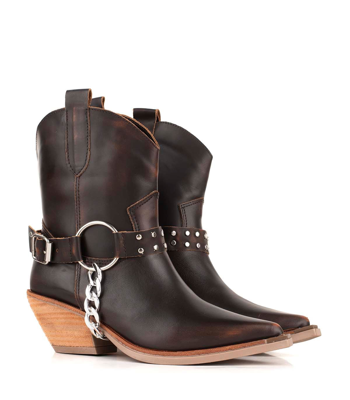 Bota texana de cuero con cadena y hebilla — imagen 4