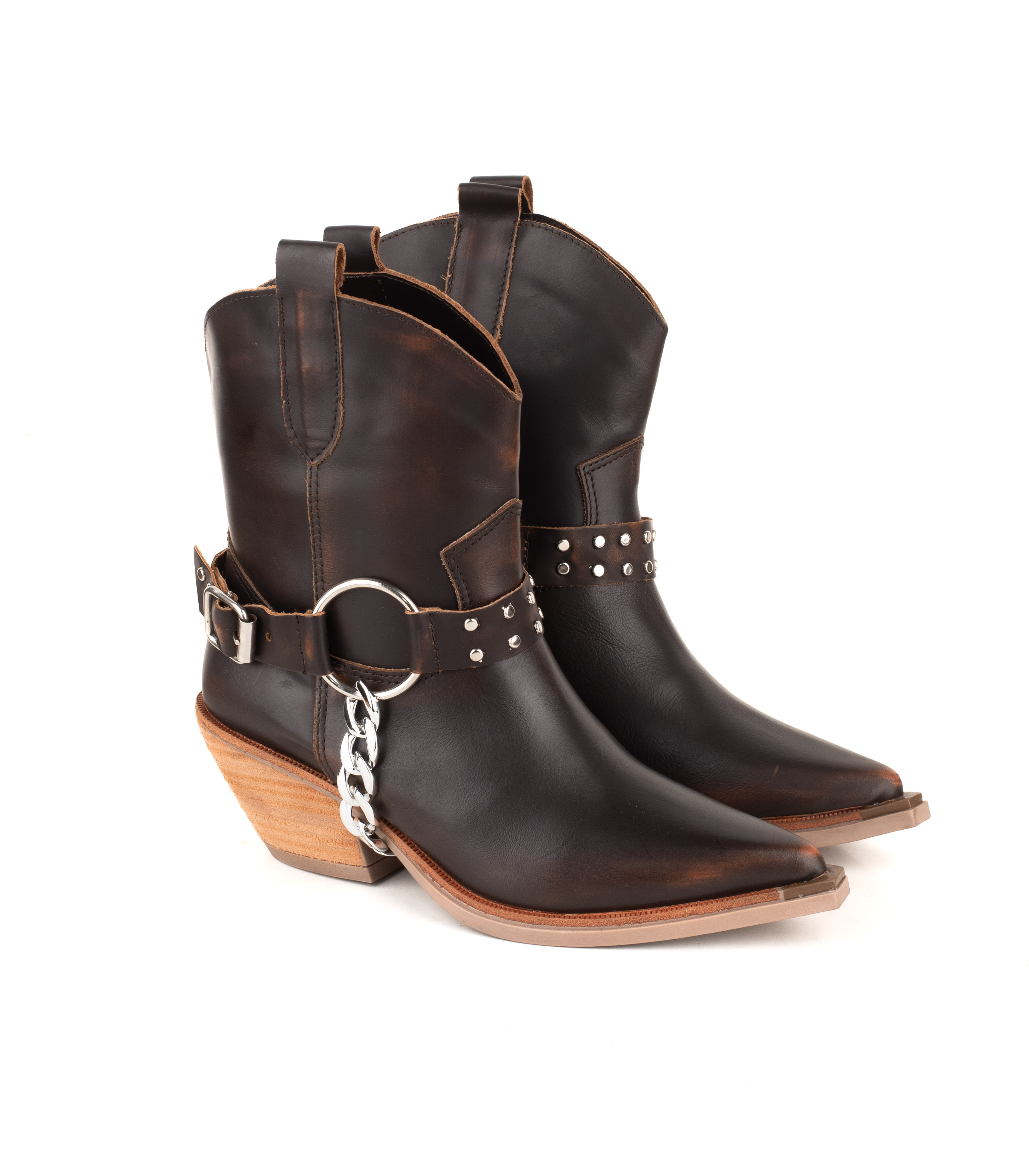Bota texana de cuero con cadena y hebilla — imagen 5
