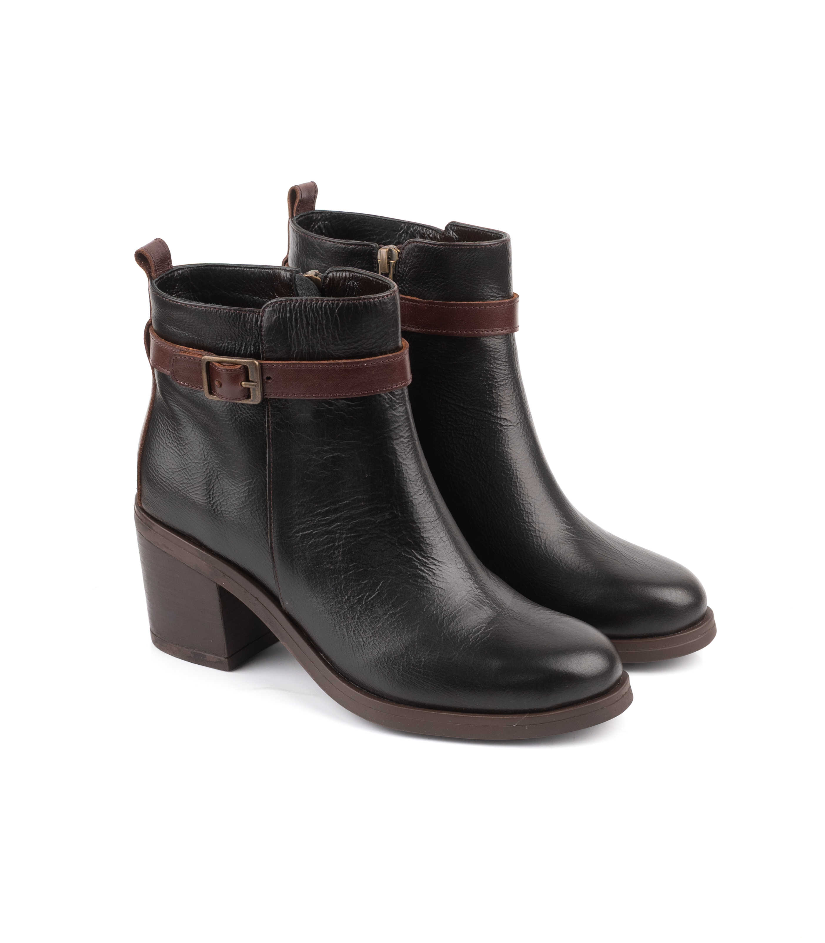 Botas cortas de cuero con hebilla y taco medio — imagen 6