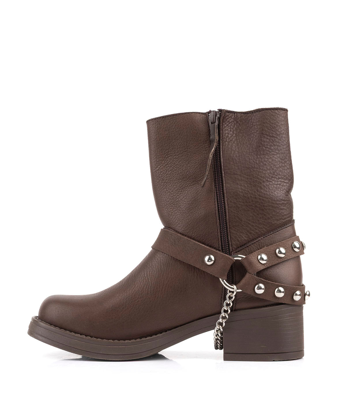 Bota corta en cuero con hebillas y detalle de cadena — imagen 2