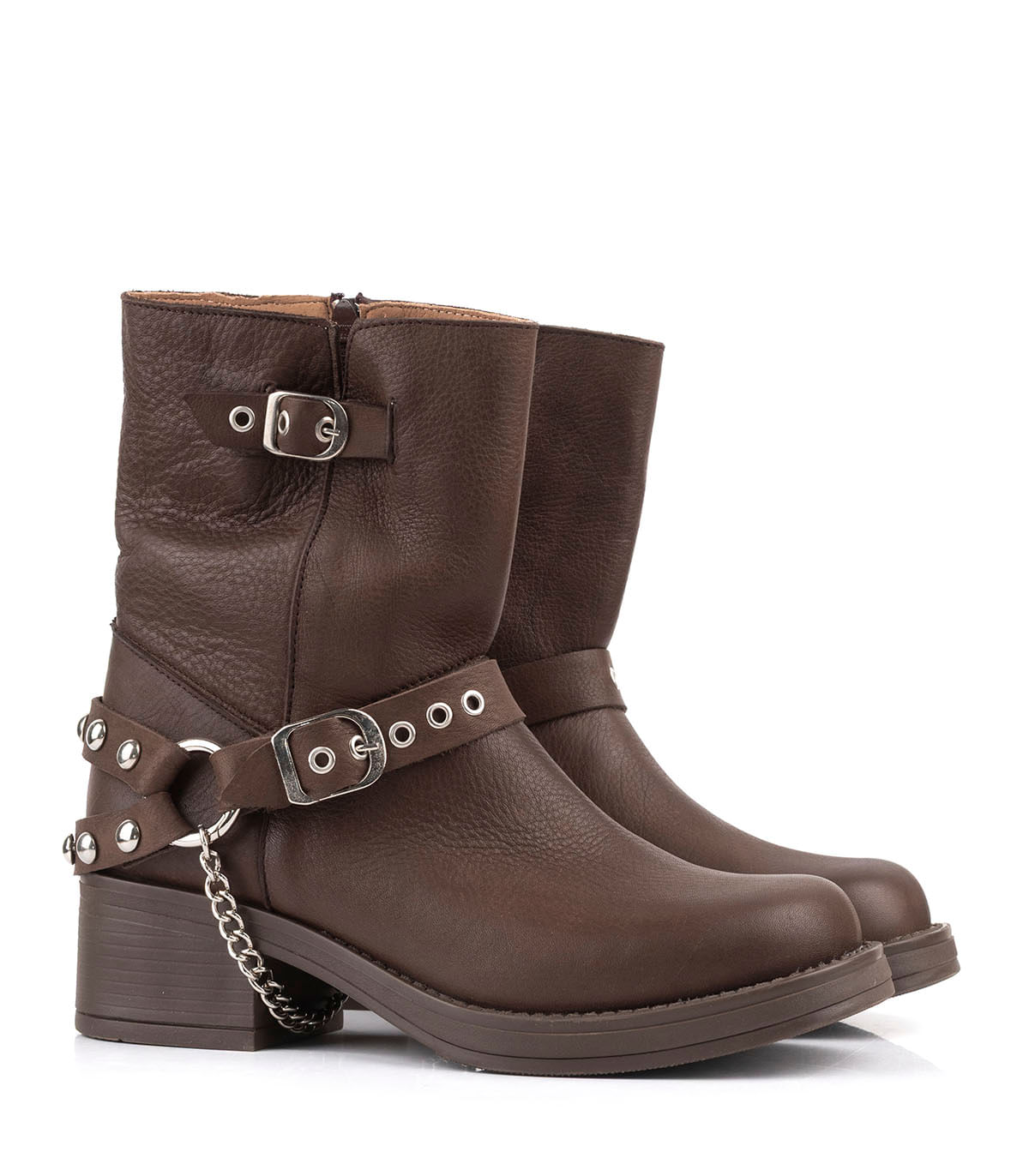 Bota corta en cuero con hebillas y detalle de cadena — imagen 4