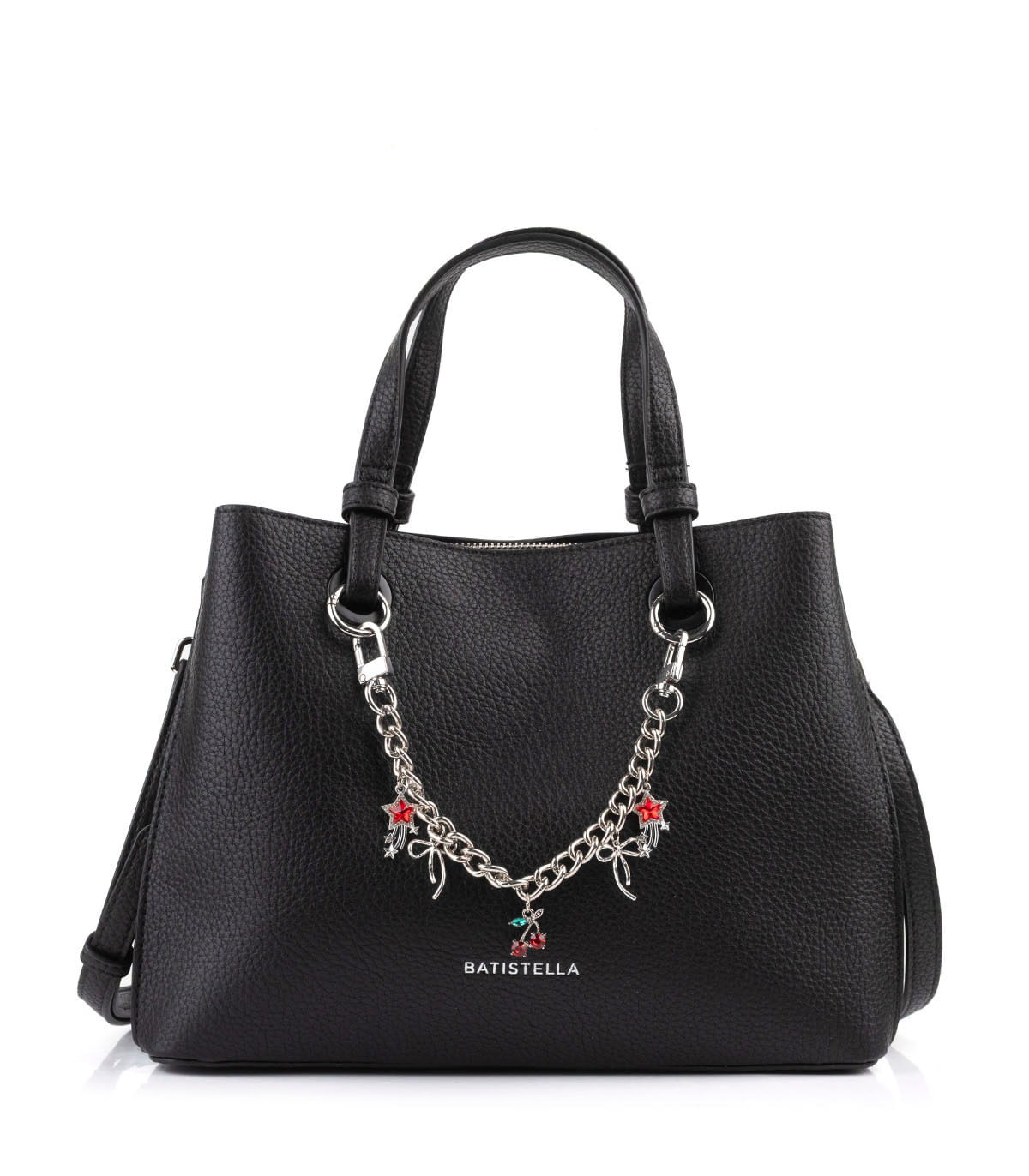 Cartera de simil cuero graneado con dije metálico