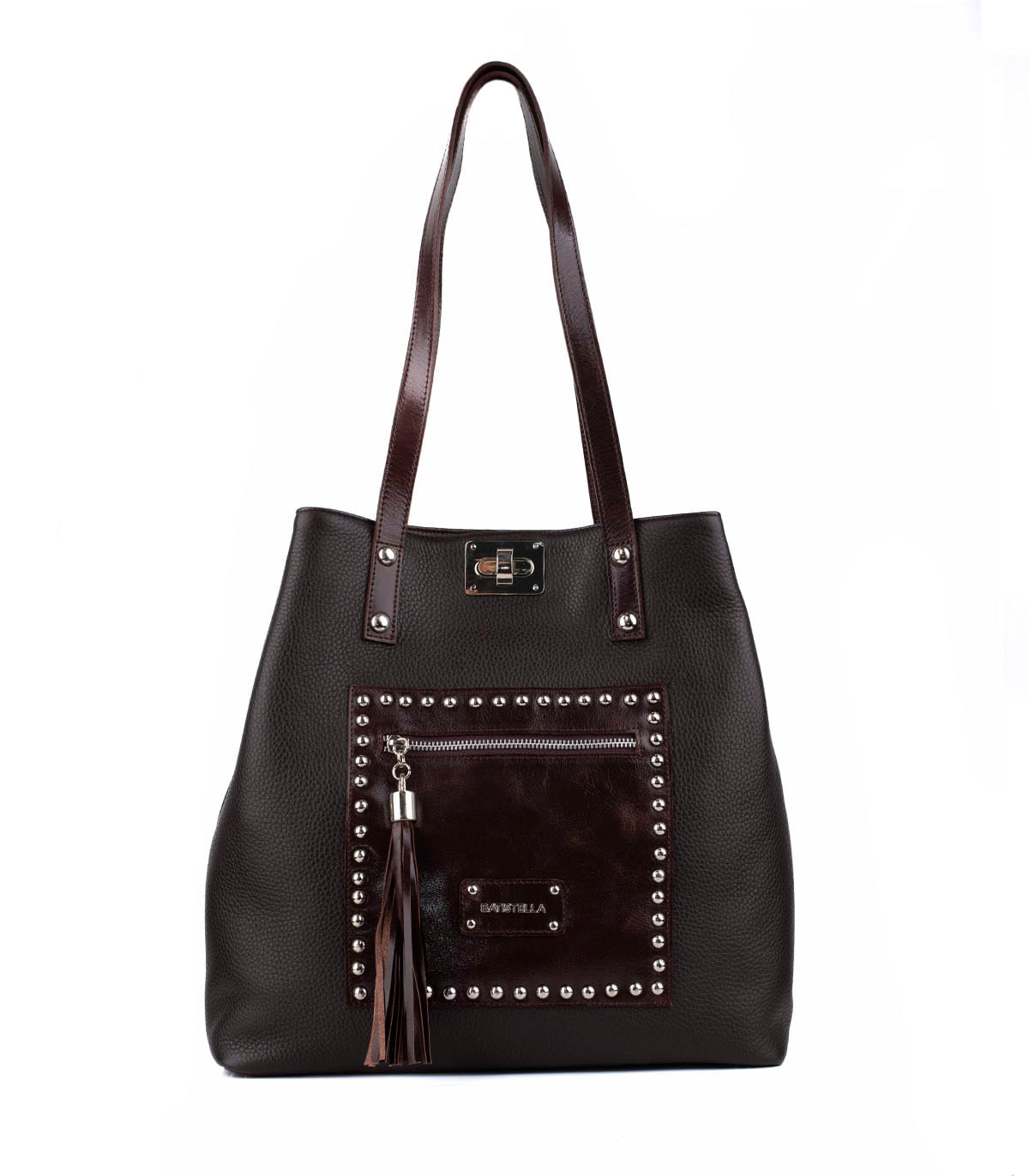 Cartera shopper de cuero con bolsillo frontal