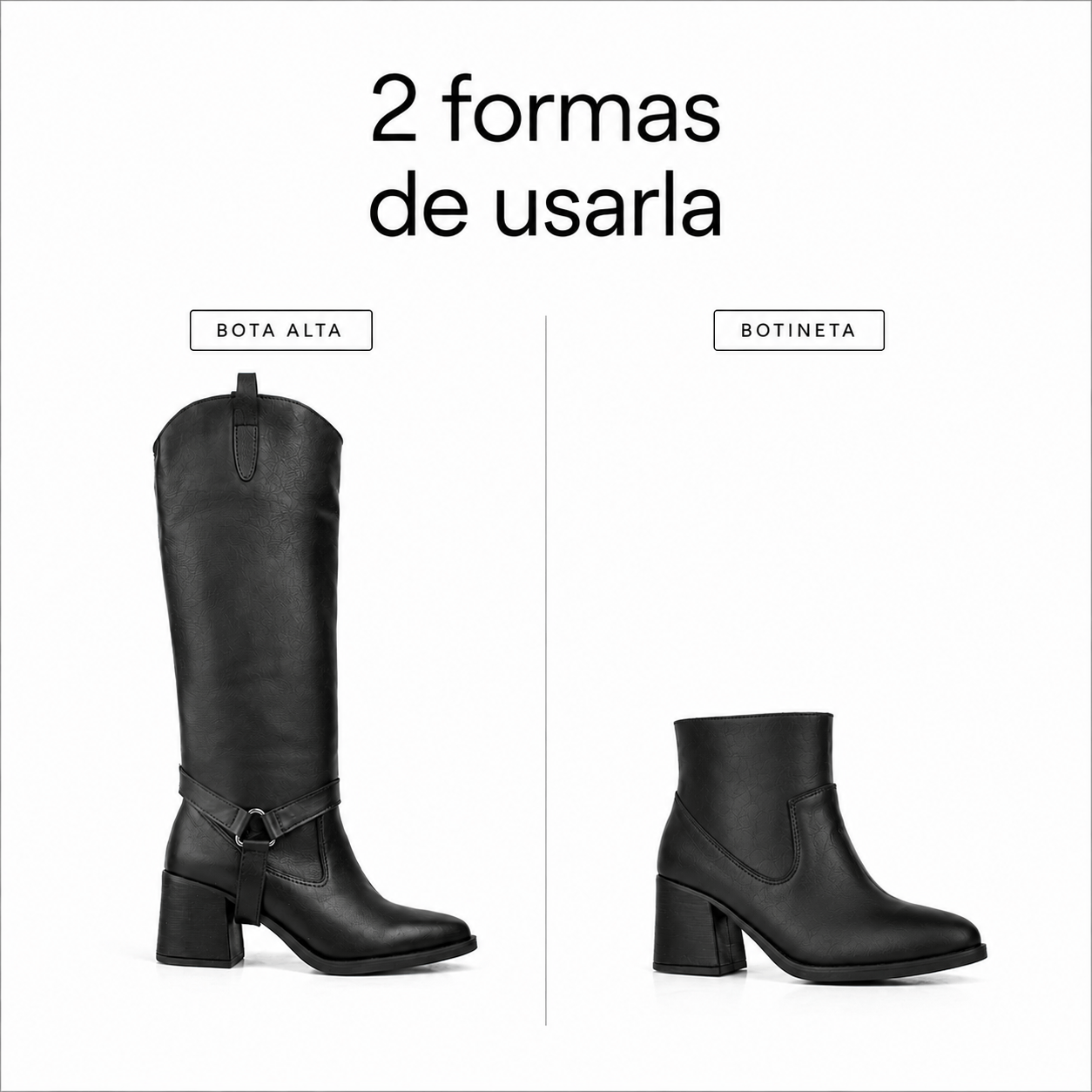 Botas altas desmontables de cuero negro — imagen 2