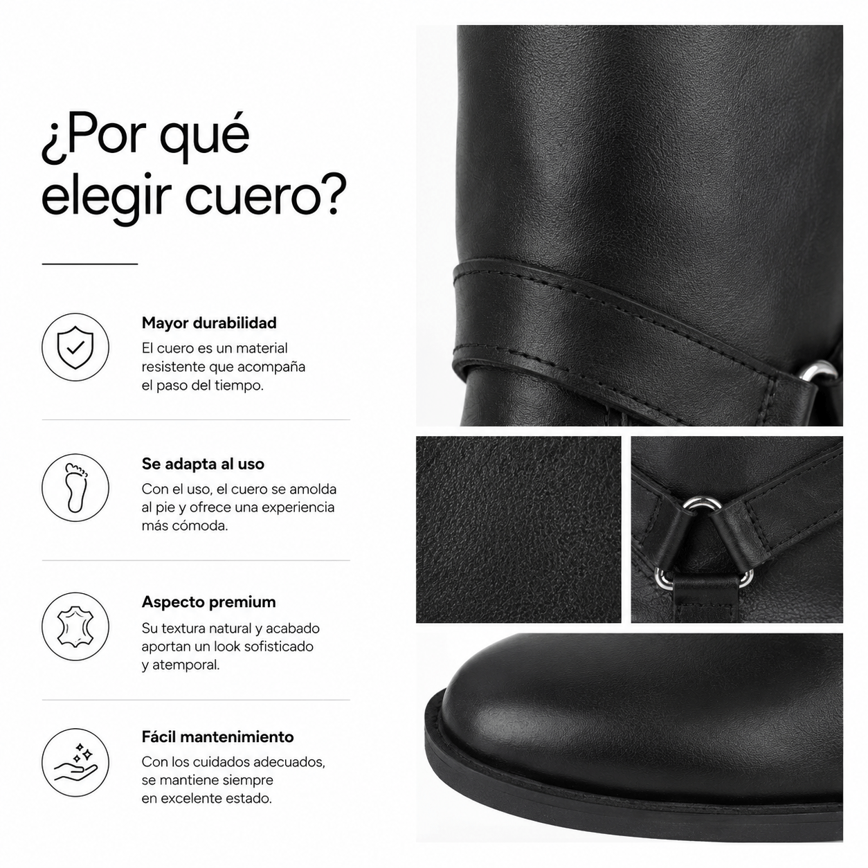 Botas altas desmontables de cuero negro — imagen 3