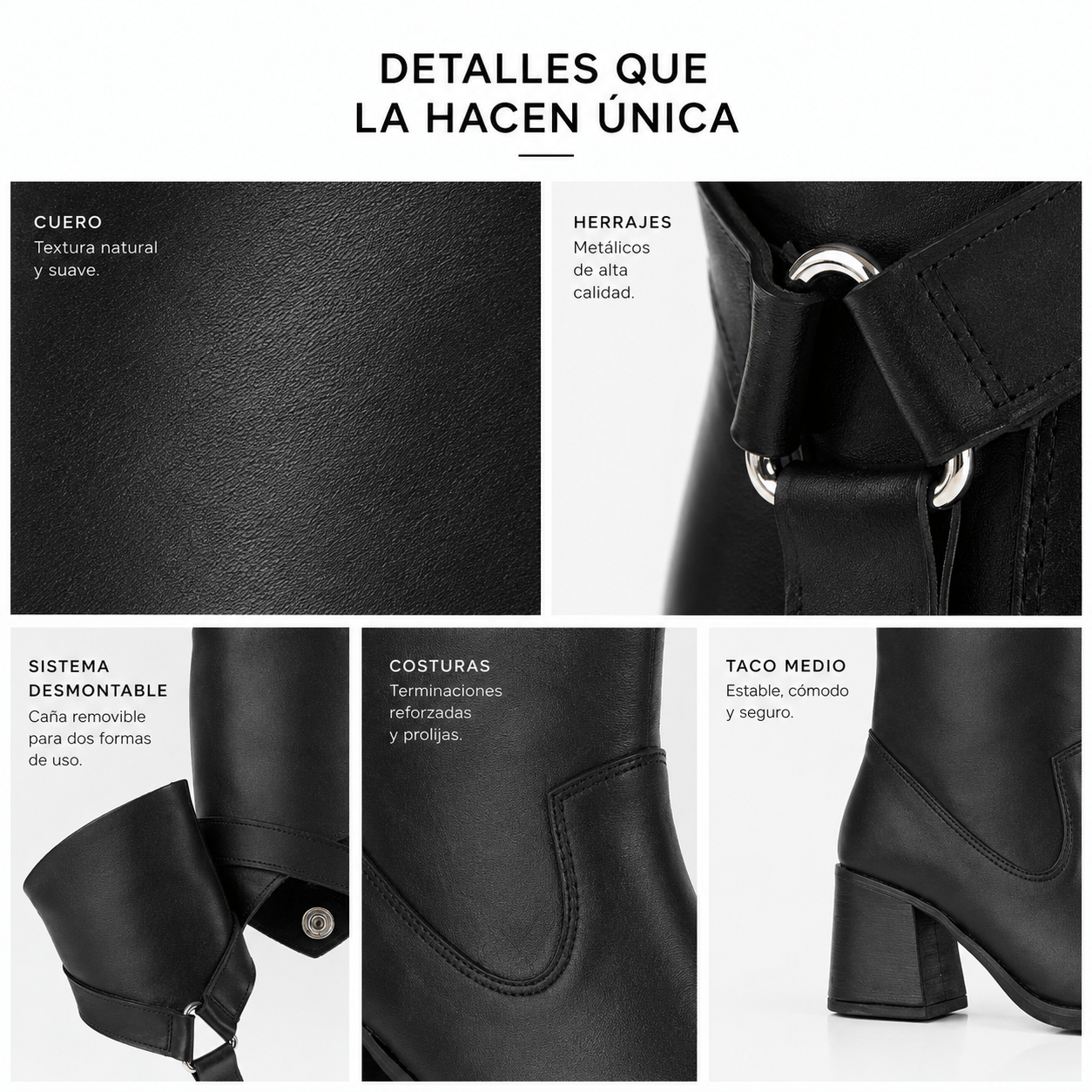 Botas altas desmontables de cuero negro — imagen 4