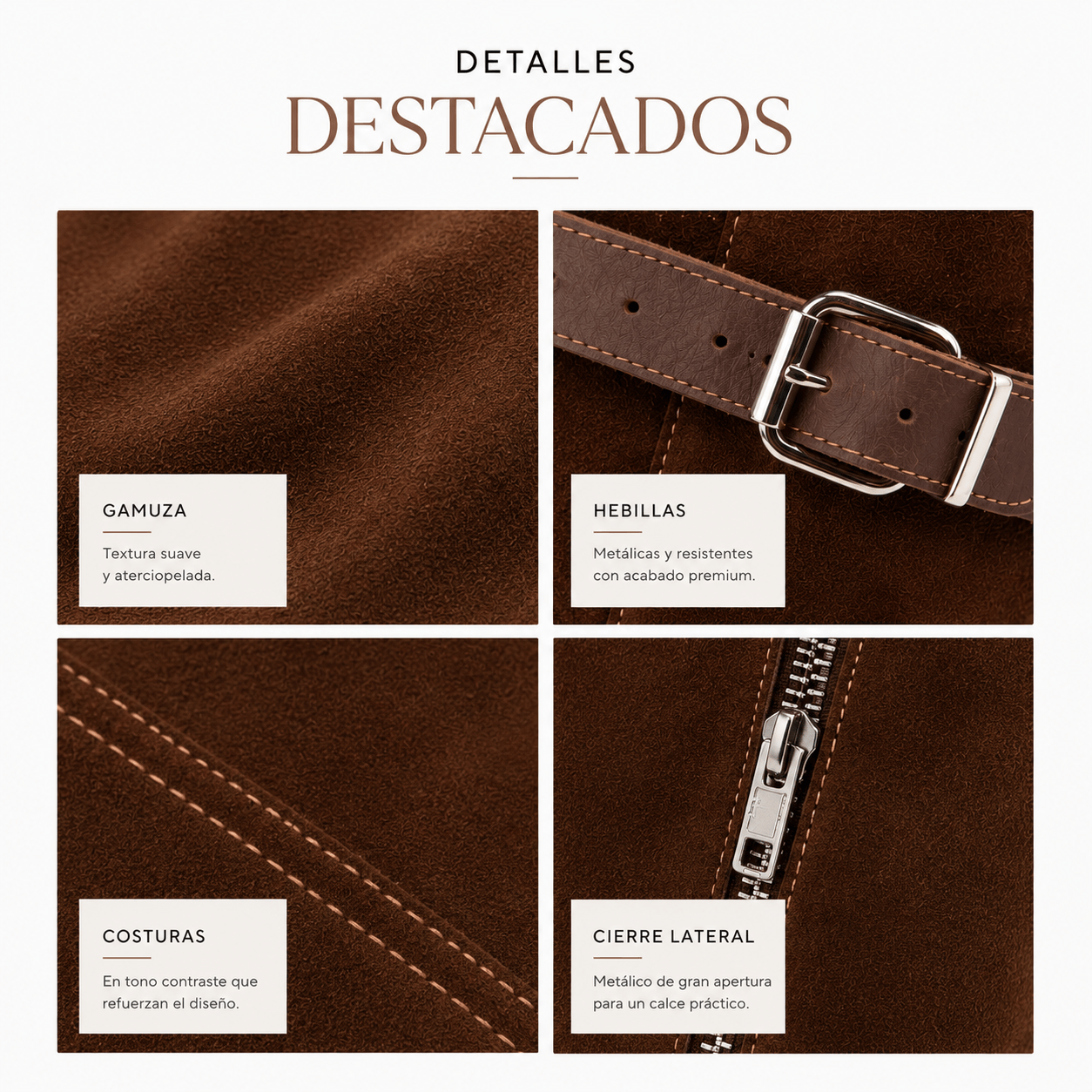 Bota texana alta de gamuza con cierres y hebillas — imagen 5