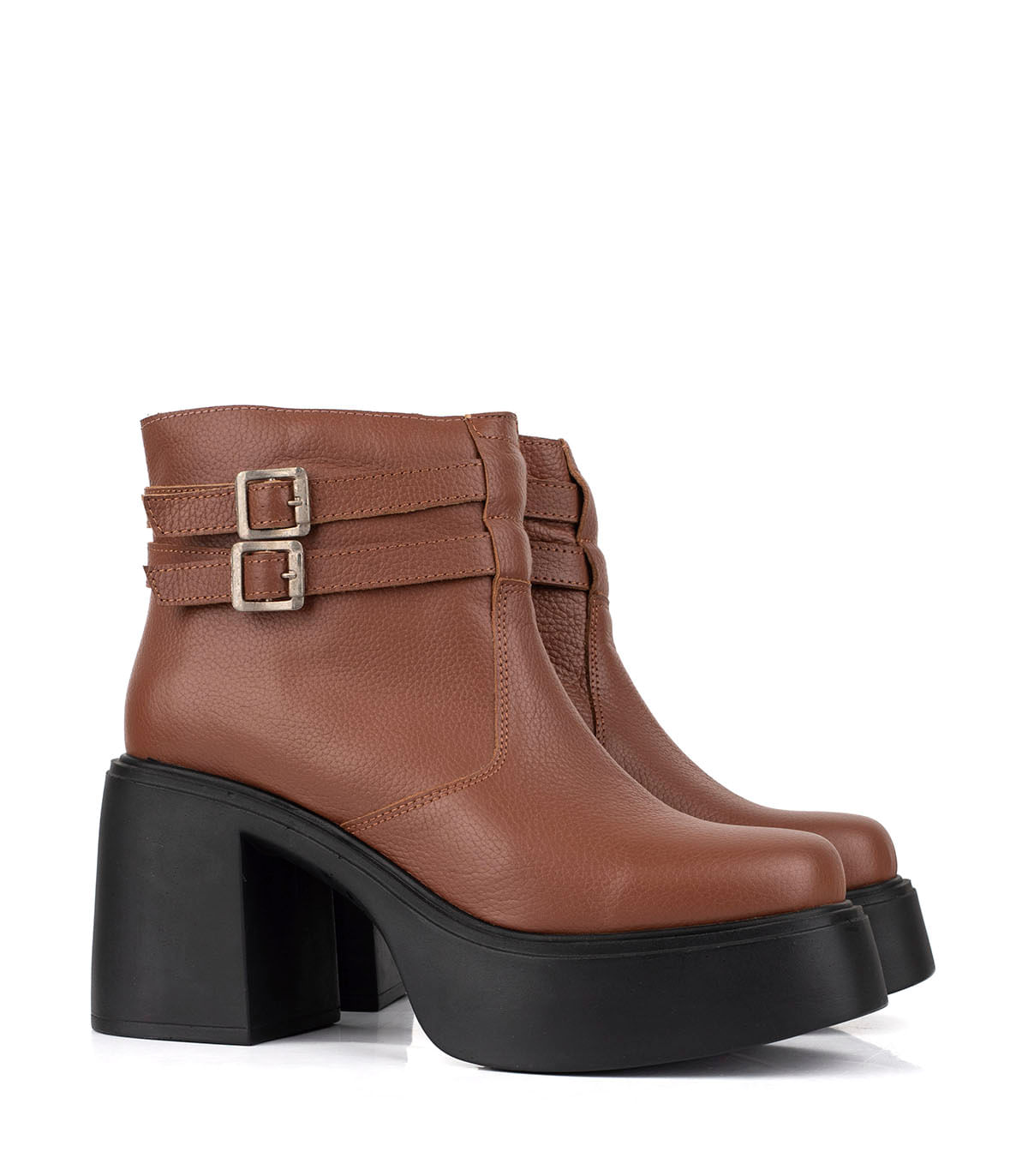 Bota corta de cuero con plataforma y hebillas — imagen 4